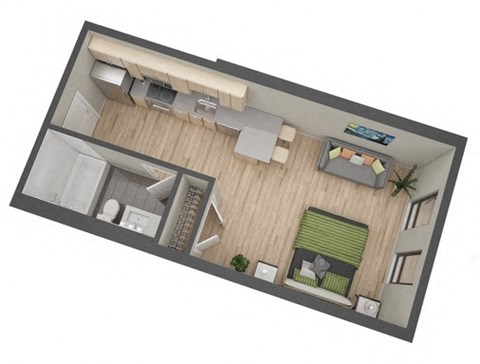 Floor plan for studio, 1 bath, 416 sqft